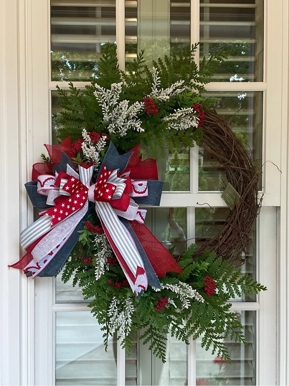Patriotic Red, White & Blue Holiday Wreath - Elegant Door Garland